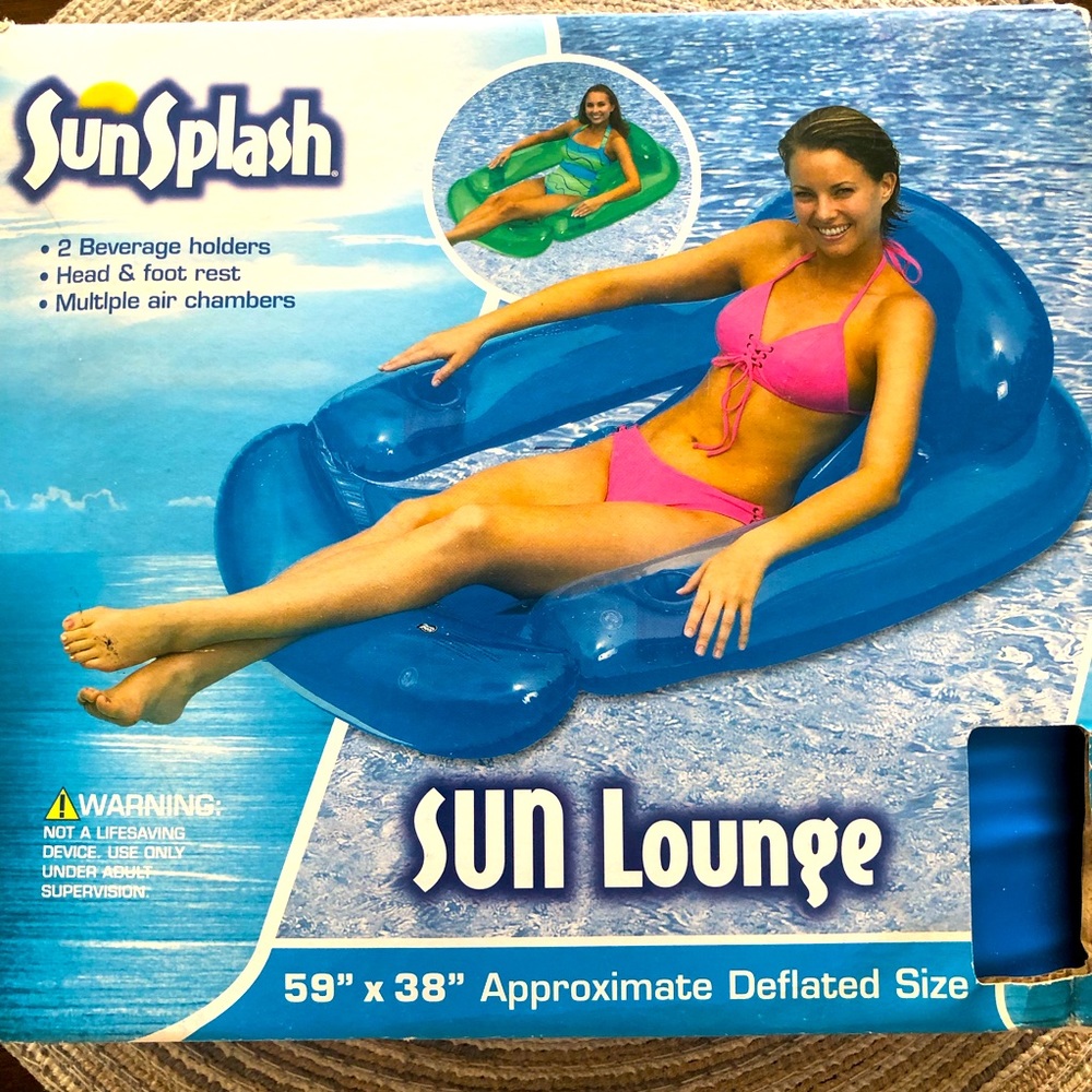 SunSplash Inflatable SUN Lounger 59” x 38” Blue  In Box